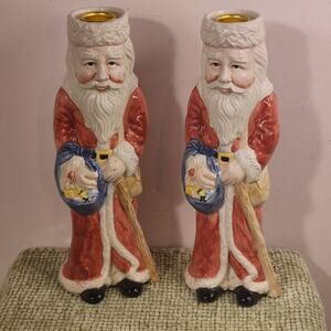 Otagiri Santa Candle Holders Pair 1995 Enesco Ceramic Christmas Vintage 9"